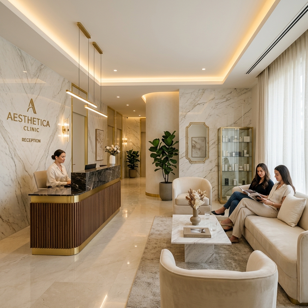 Recepção premium de clínica de estética